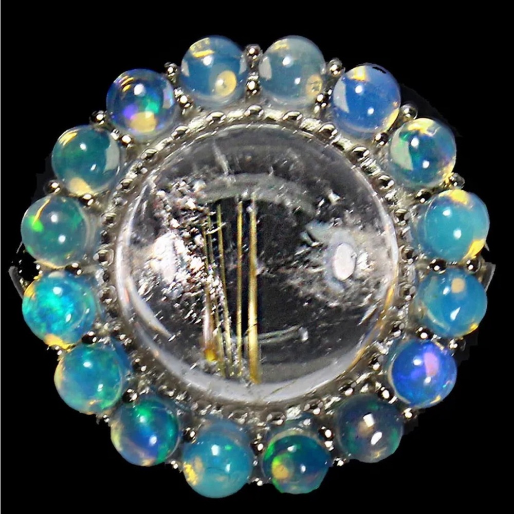 Stunning Genuine Rutile in Quartz & Opal Ring